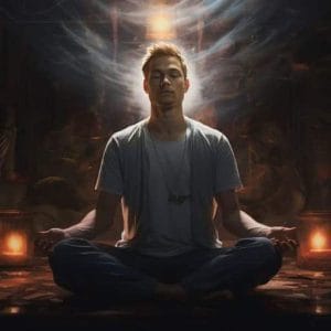 man meditating with light falling on him