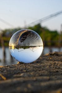 clear glass ball on brown soil-three years from now